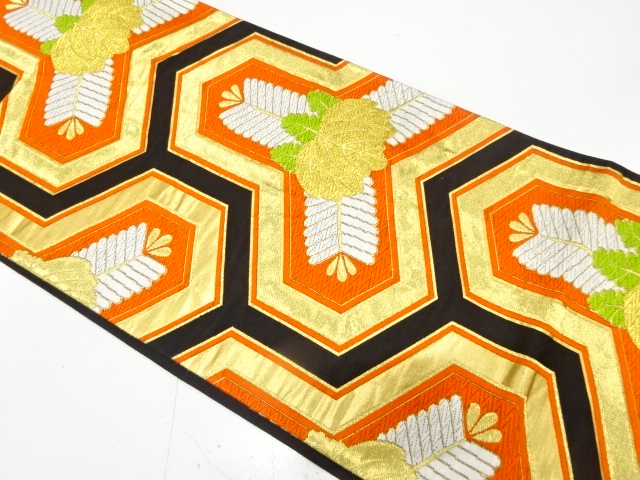 アンティーク　毘沙門亀甲に桐・若松模様織り出し袋帯（着用可）